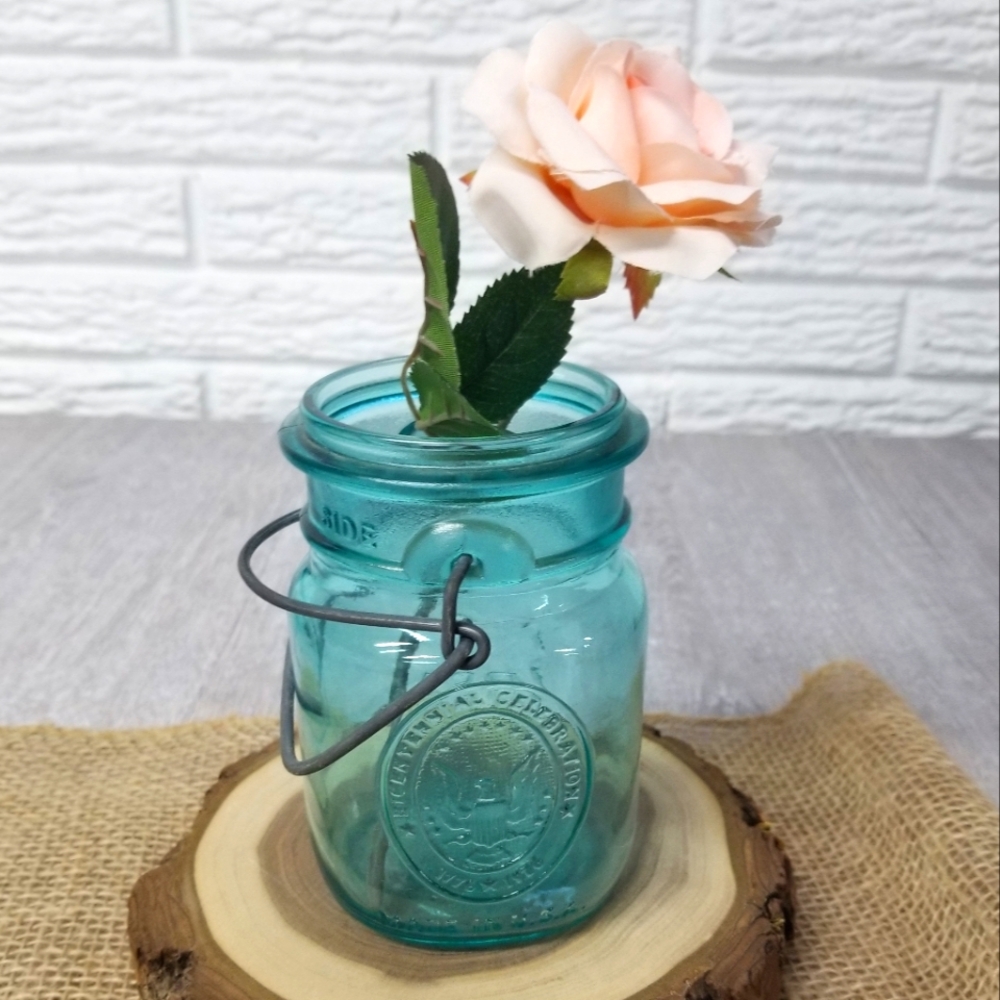 Vintage Bicentennial Ball Ideal Aqua Mason Jar